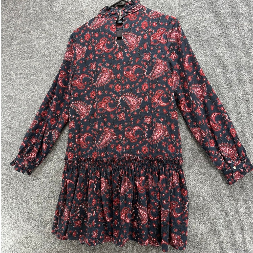 La Vie Rebecca Taylor Navy Red Paisley Ruffle Neck Drop Waist Mini Dress Small - Picture 8 of 12